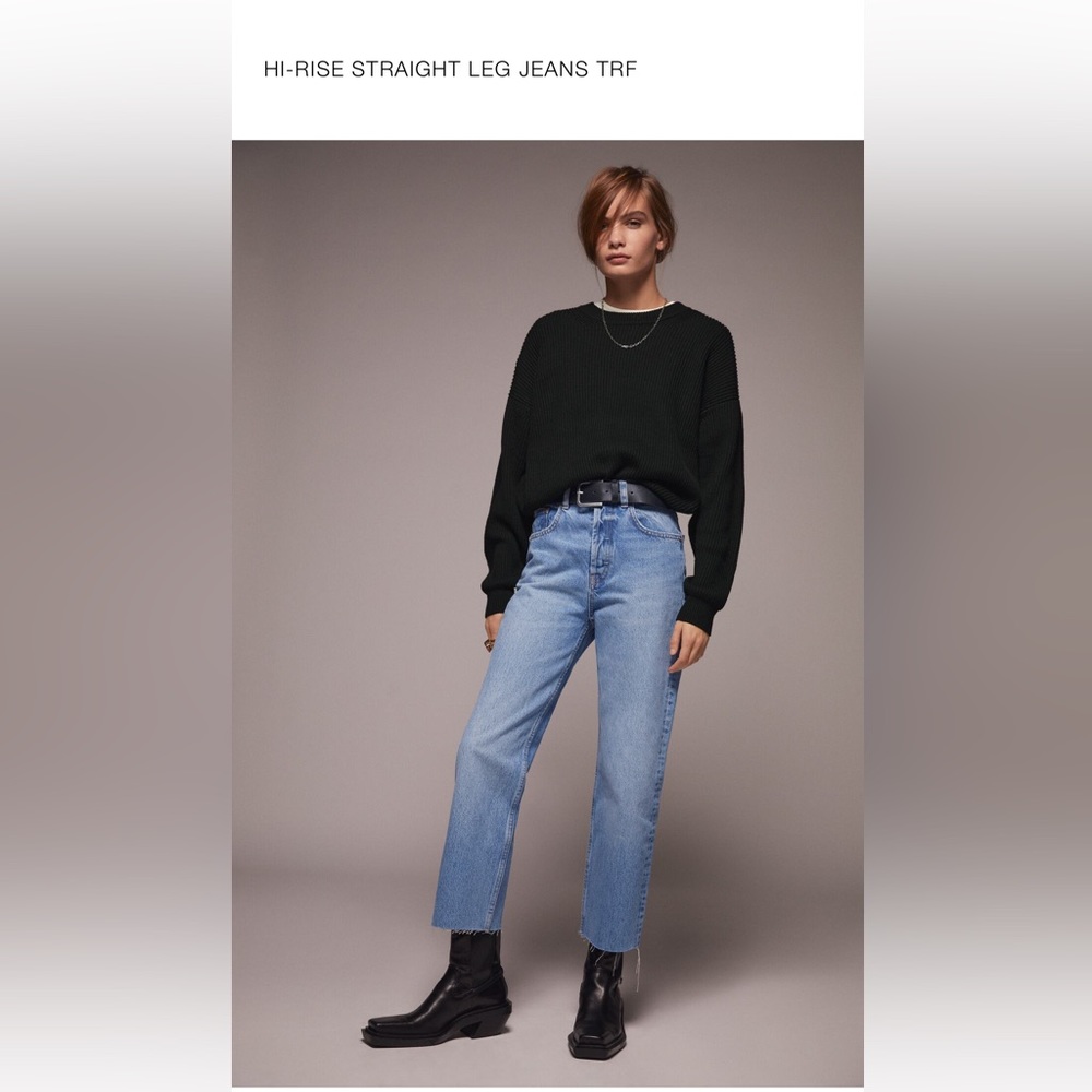 Zara high waist straight leg cropped jean TRF